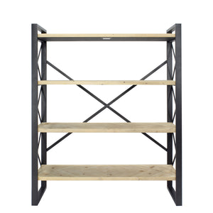 39.75" X 13" X 48.5" Natural Metal Wood MDF Bookcase with Shelves