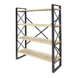 39.75" X 13" X 48.5" Natural Metal Wood MDF Bookcase with Shelves