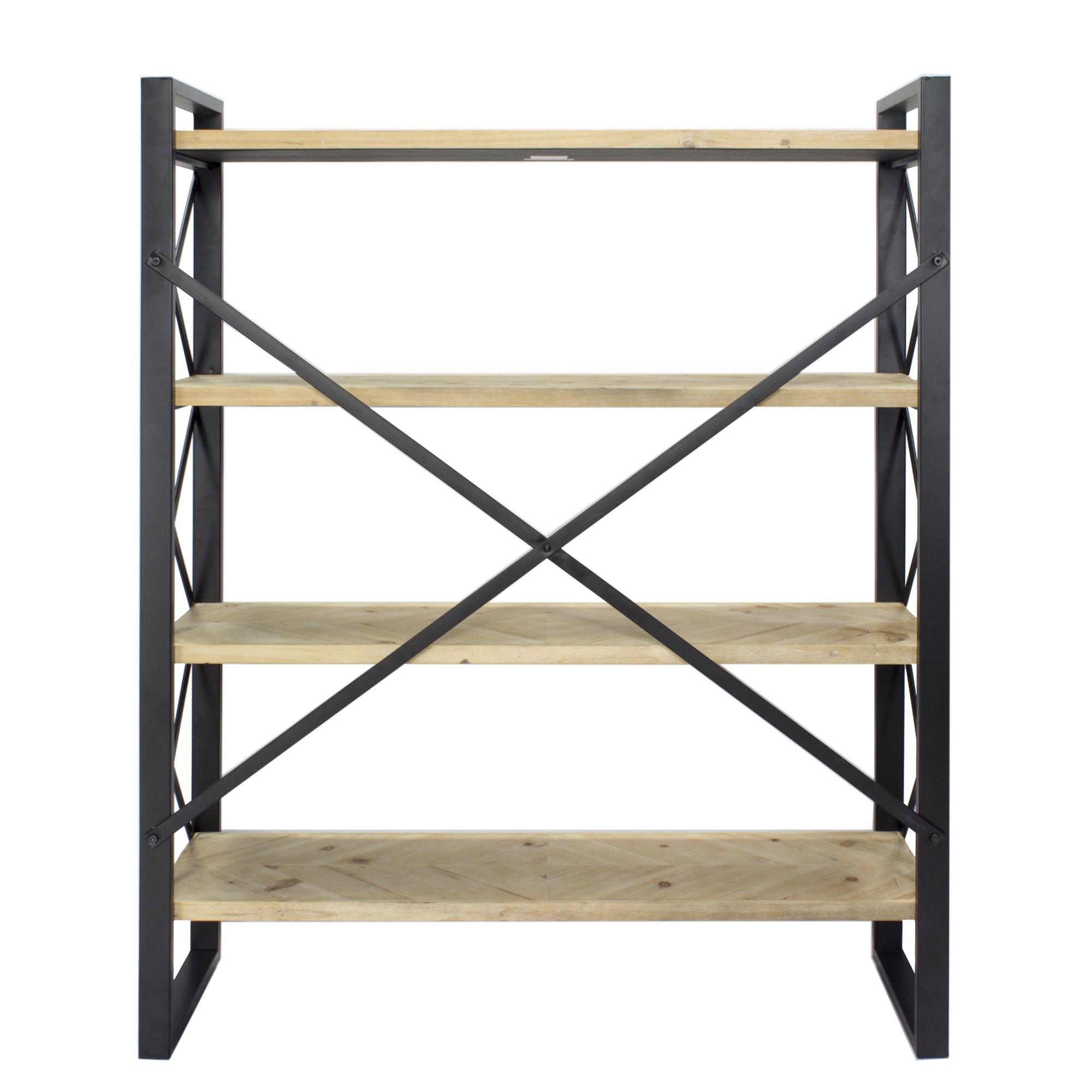 39.75" X 13" X 48.5" Natural Metal Wood MDF Bookcase with Shelves