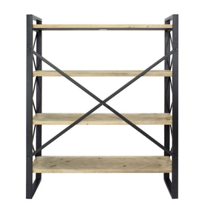 39.75" X 13" X 48.5" Natural Metal Wood MDF Bookcase with Shelves
