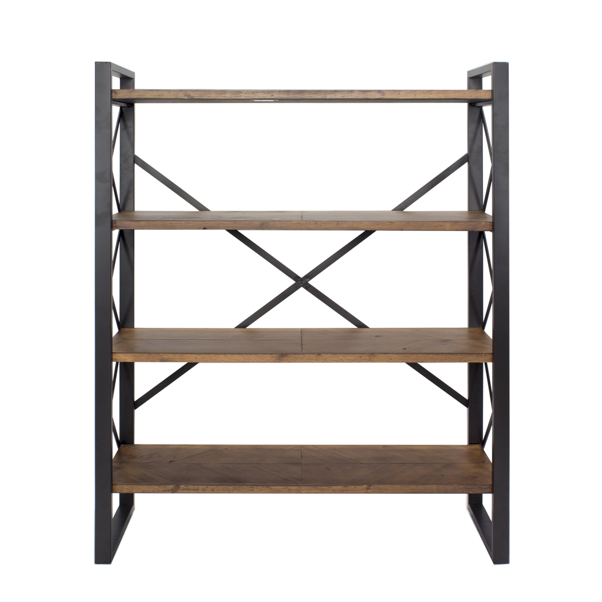 39.75" X 13" X 48.5" Black with Natural Water Hyacinth Metal Wood MDF Bookcase with Shelves