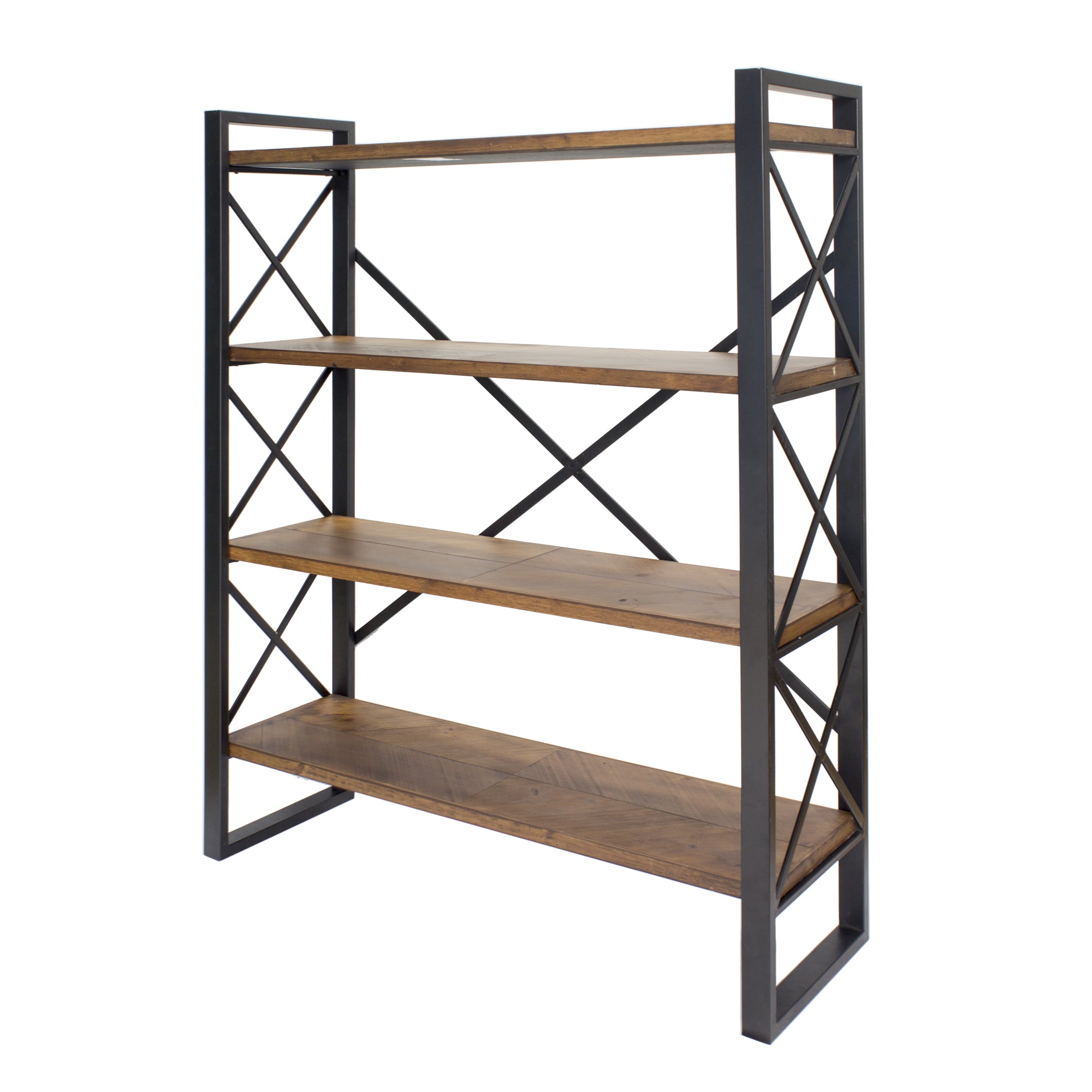 39.75" X 13" X 48.5" Black with Natural Water Hyacinth Metal Wood MDF Bookcase with Shelves