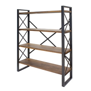 39.75" X 13" X 48.5" Black with Natural Water Hyacinth Metal Wood MDF Bookcase with Shelves