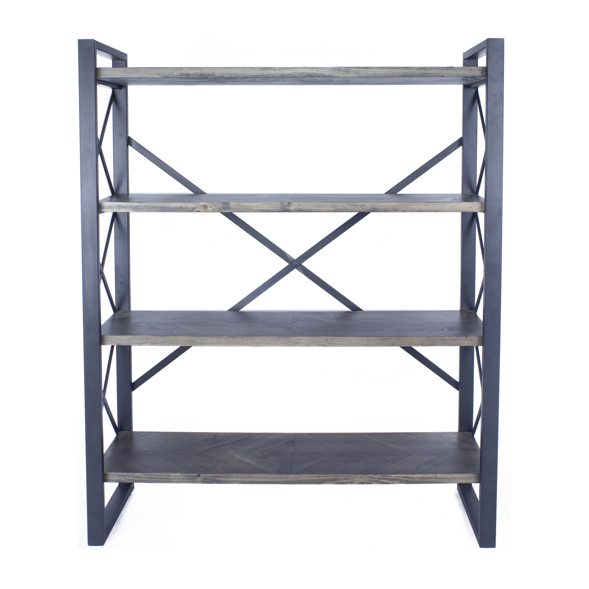 39.75" X 13" X 48.5" Grey with Grey Washed Water Hyacinth Metal Wood MDF Bookcase with Shelves