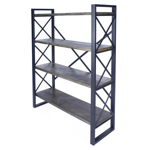 39.75" X 13" X 48.5" Grey with Grey Washed Water Hyacinth Metal Wood MDF Bookcase with Shelves