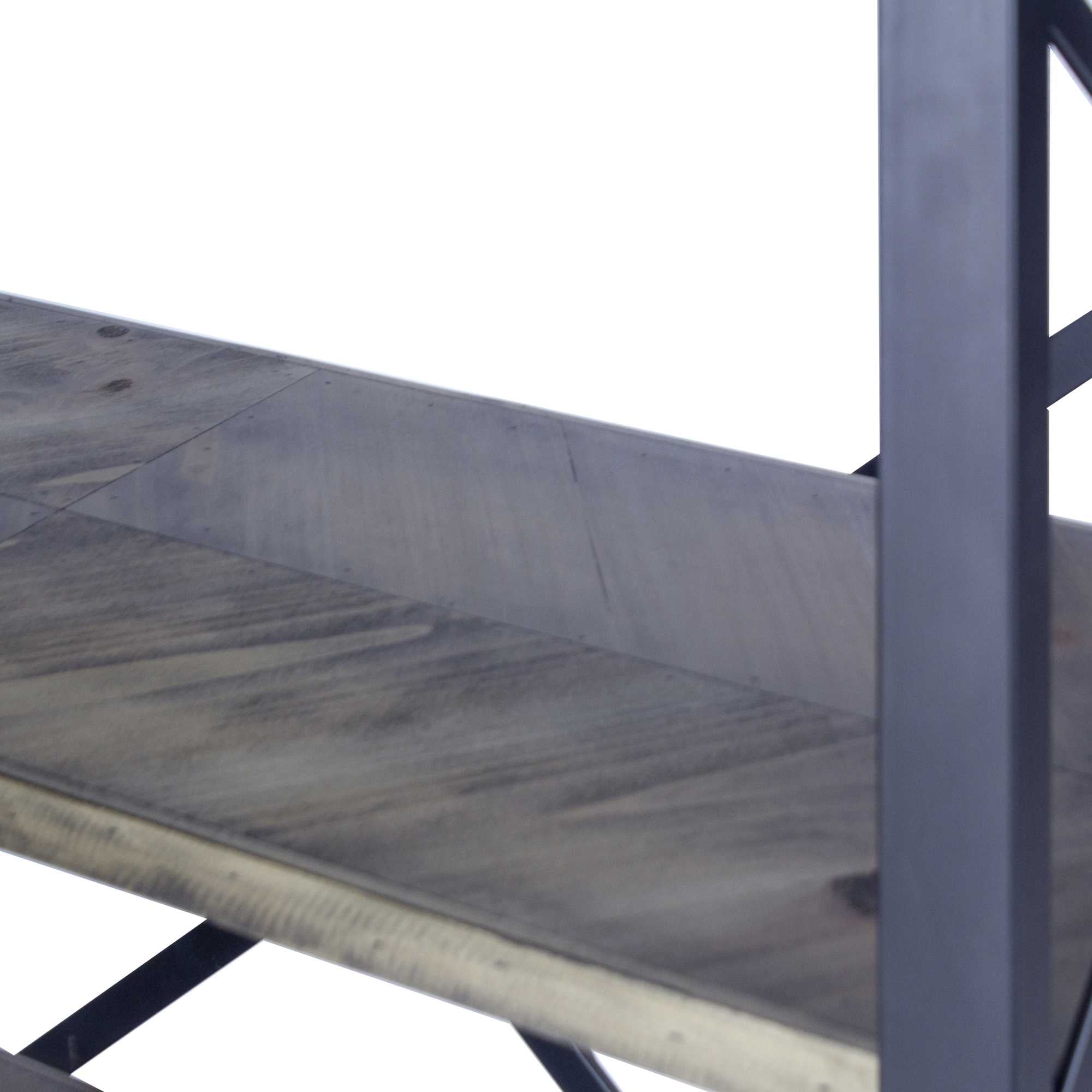39.75" X 13" X 48.5" Grey with Grey Washed Water Hyacinth Metal Wood MDF Bookcase with Shelves