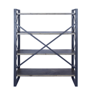 39.75" X 13" X 48.5" Grey with Grey Washed Water Hyacinth Metal Wood MDF Bookcase with Shelves