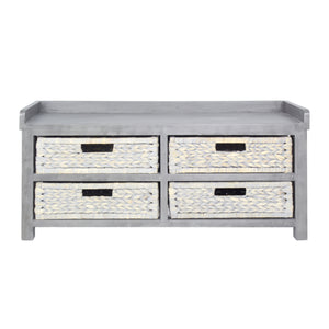 39.75" X 14" X 18" Grey MDF Water Hyacinth Water Hyacinth Storage Bench with Baskets