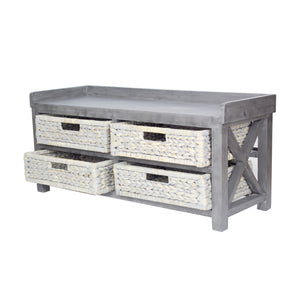 39.75" X 14" X 18" Grey MDF Water Hyacinth Water Hyacinth Storage Bench with Baskets
