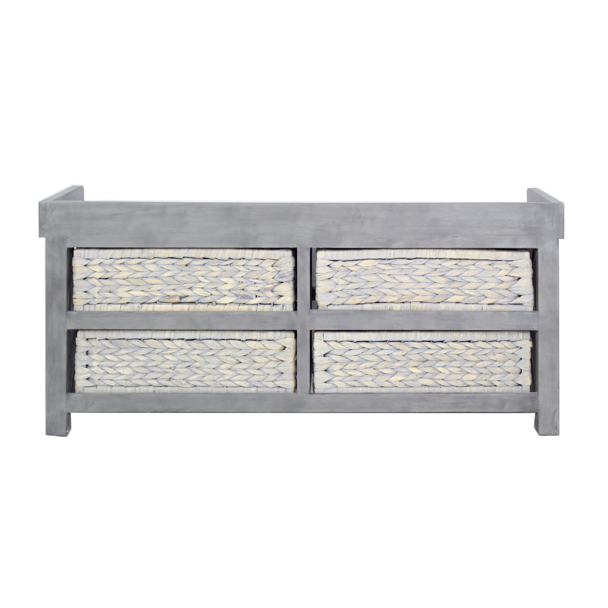 39.75" X 14" X 18" Grey MDF Water Hyacinth Water Hyacinth Storage Bench with Baskets