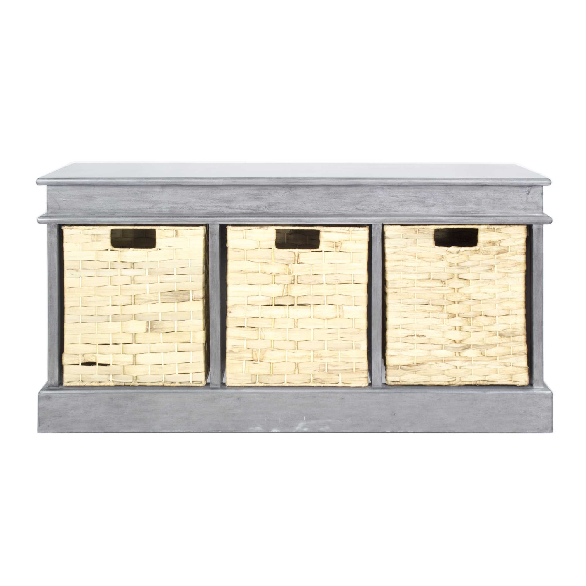 40" X 13" X 20" Gray MDF Rattan Skin Storage Bench with  Baskets