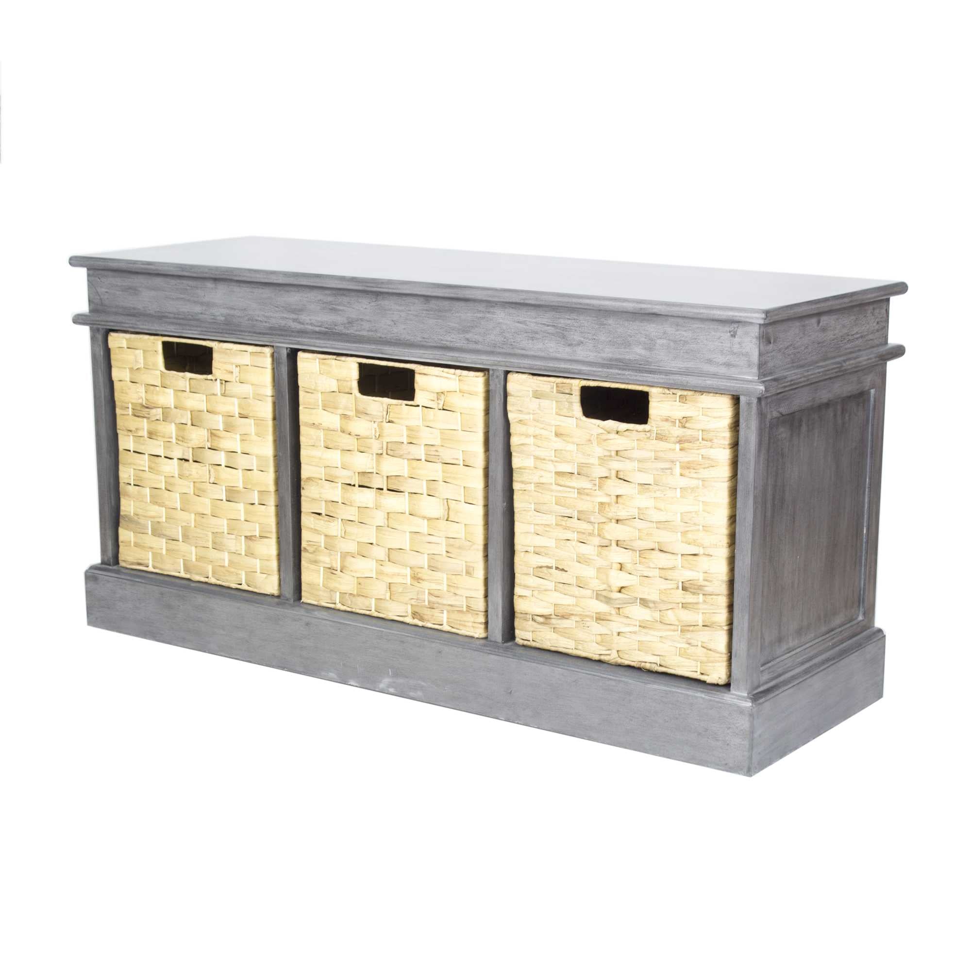 40" X 13" X 20" Gray MDF Rattan Skin Storage Bench with  Baskets
