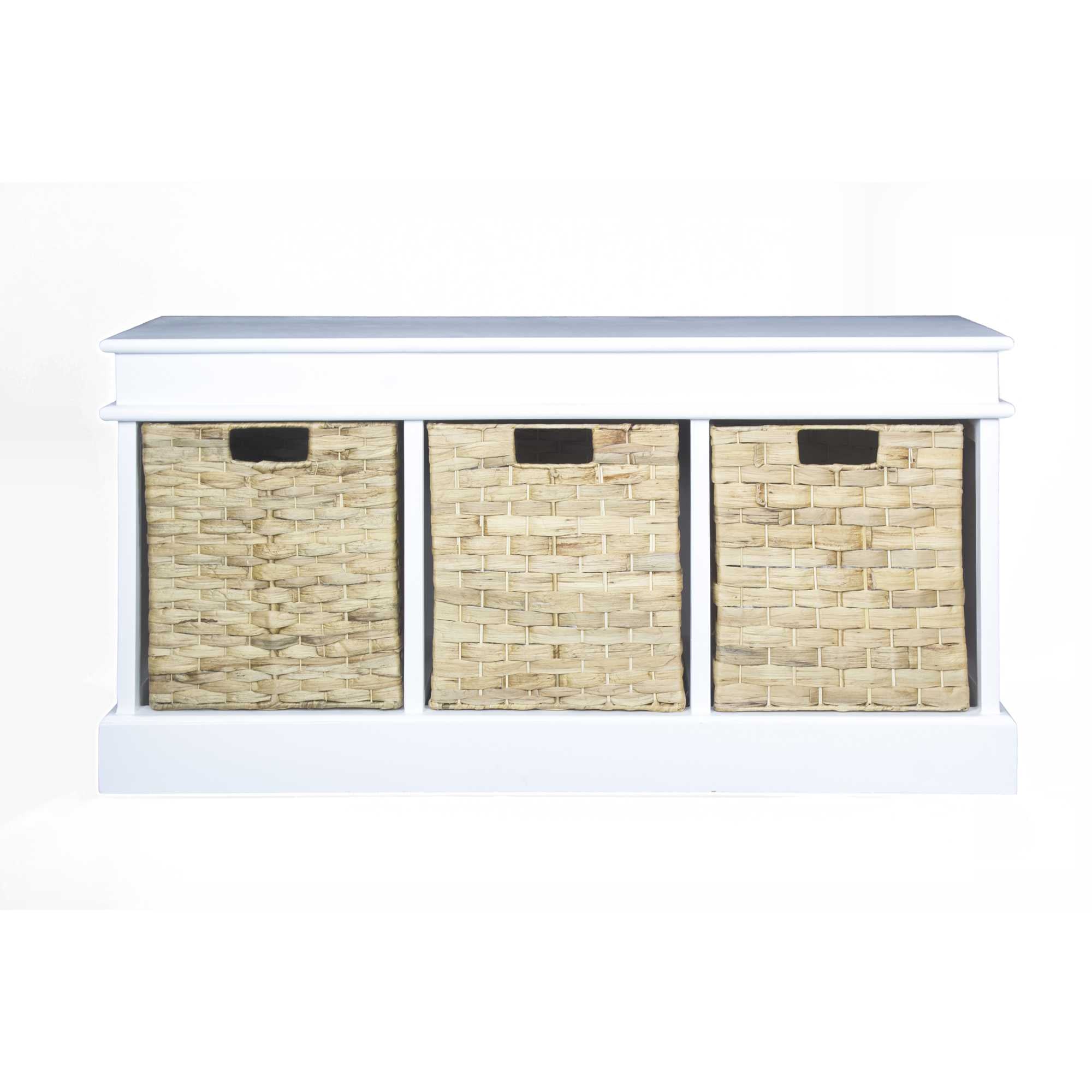 40" X 13" X 20" White MDF Rattan Skin Storage Bench with  Baskets