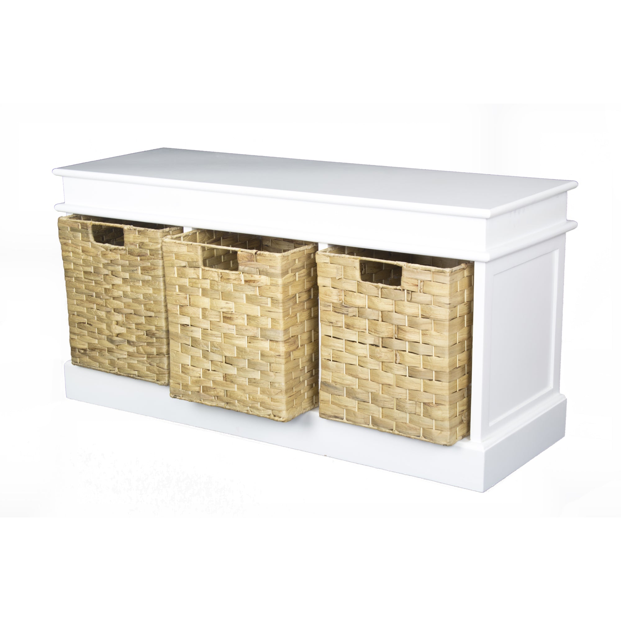 40" X 13" X 20" White MDF Rattan Skin Storage Bench with  Baskets