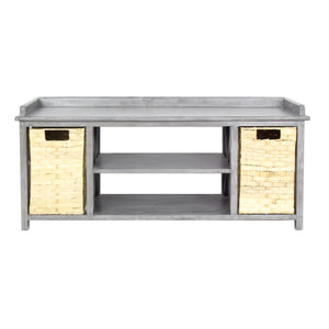 42" X 14.25" X 18" Gray MDF Rattan Skin Storage Bench with Baskets