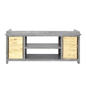 42" X 14.25" X 18" Gray MDF Rattan Skin Storage Bench with Baskets