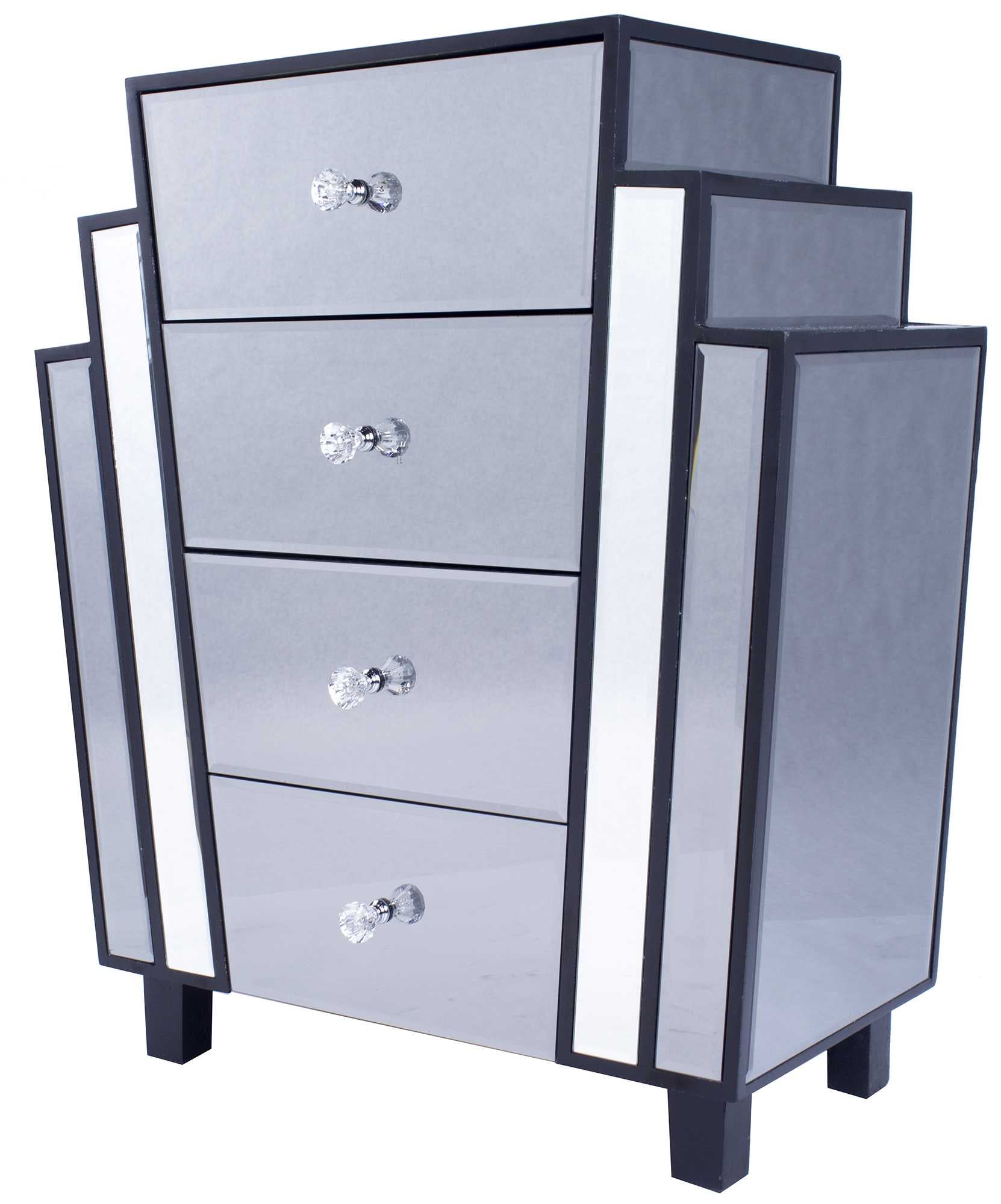 Grey with Grey Washed Water Hyacinth MDF Wood Mirrored Glass Accent Cabinet with  Drawers