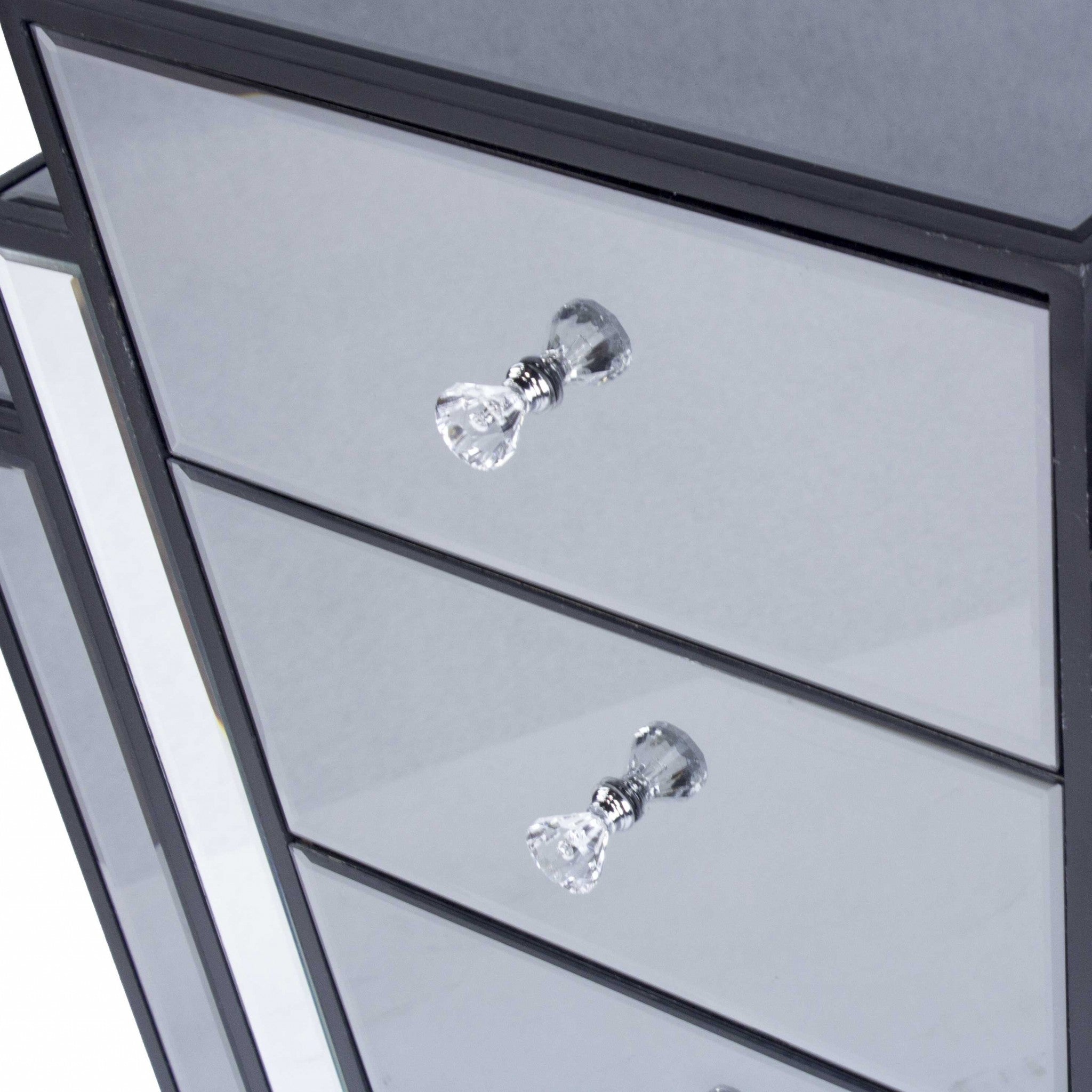 Grey with Grey Washed Water Hyacinth MDF Wood Mirrored Glass Accent Cabinet with  Drawers