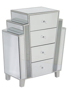 Natural MDF Wood Mirrored Glass Accent Cabinet with  Drawers