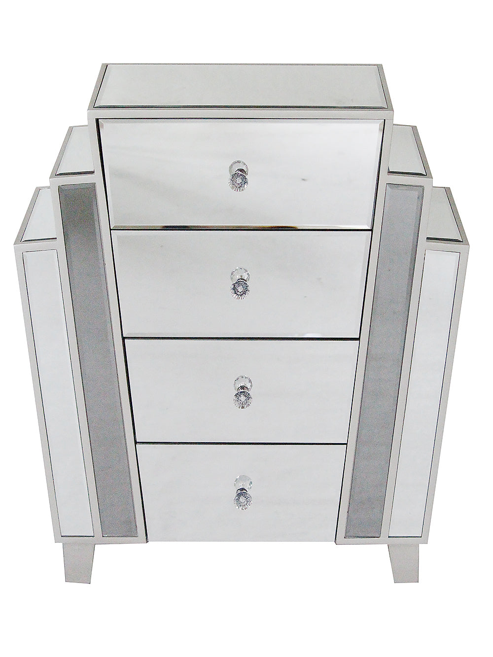 Natural MDF Wood Mirrored Glass Accent Cabinet with  Drawers