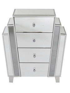 Natural MDF Wood Mirrored Glass Accent Cabinet with  Drawers