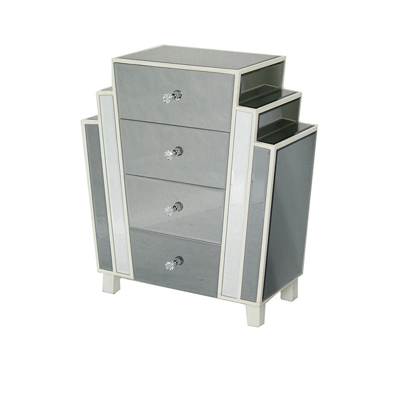 Natural MDF Wood Mirrored Glass Accent Cabinet with  Drawers