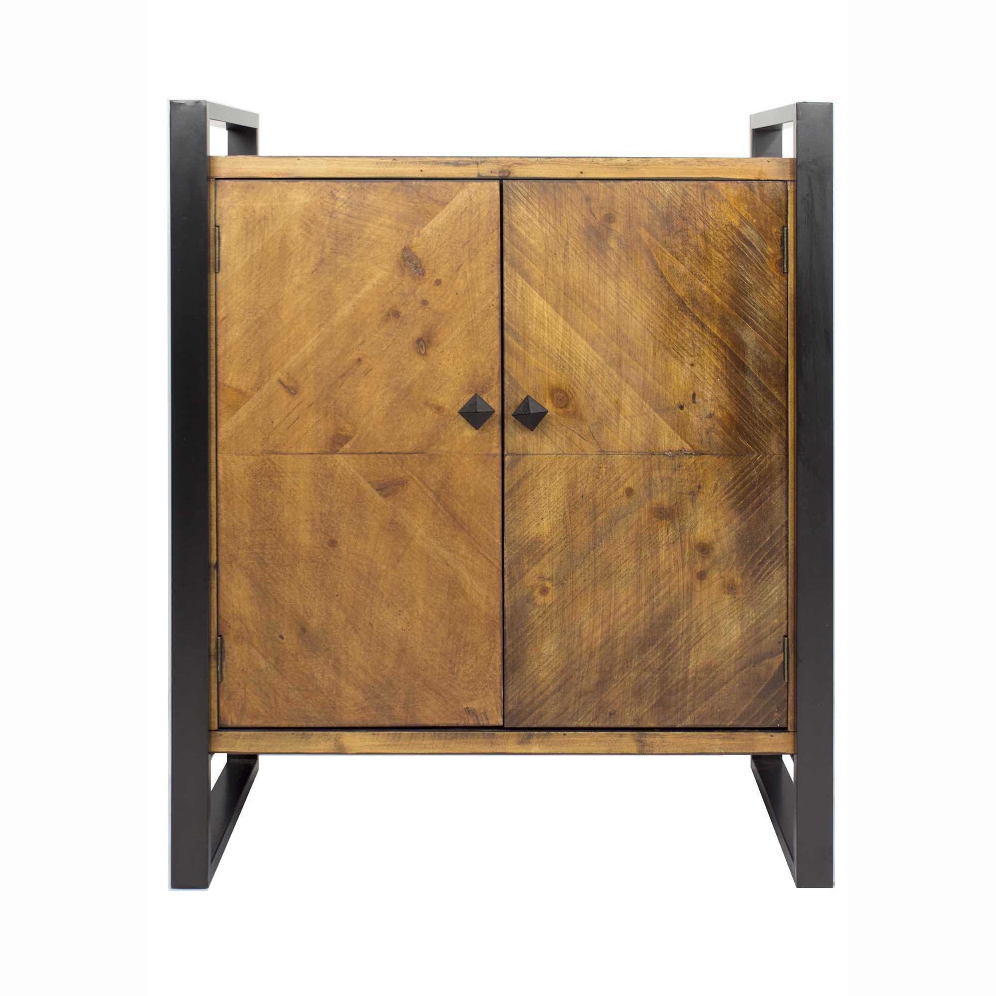 Natural and White Metal Wood MDF Sideboard with  Doors