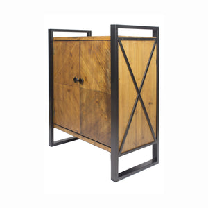 Natural and White Metal Wood MDF Sideboard with  Doors