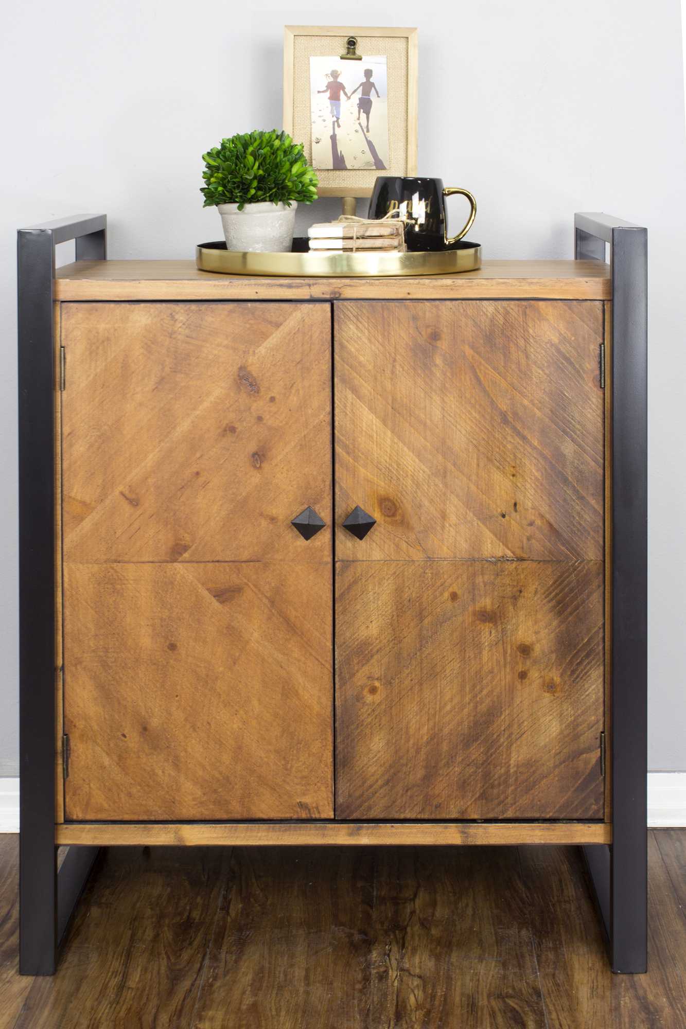 Natural and White Metal Wood MDF Sideboard with  Doors
