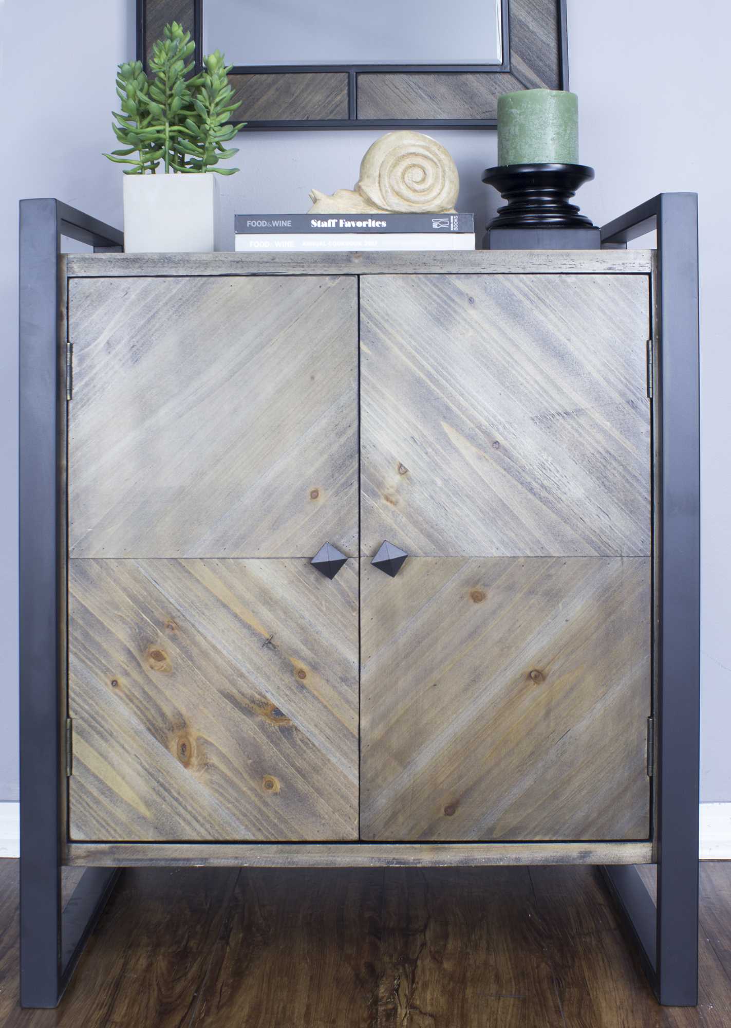 Natural and White Metal Wood MDF Sideboard with  Doors