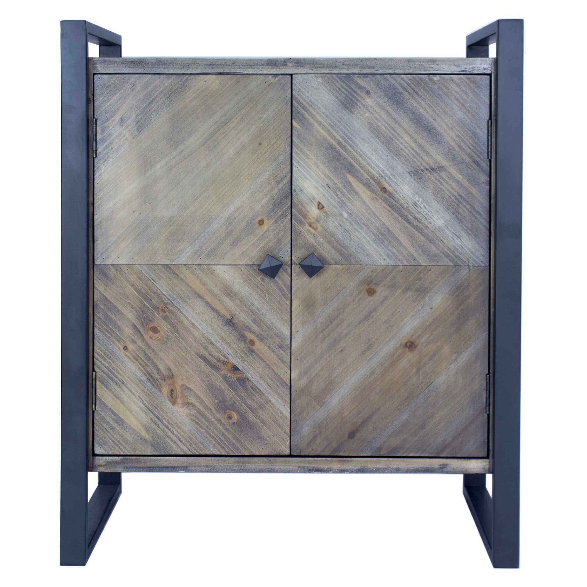 Natural and White Metal Wood MDF Sideboard with  Doors