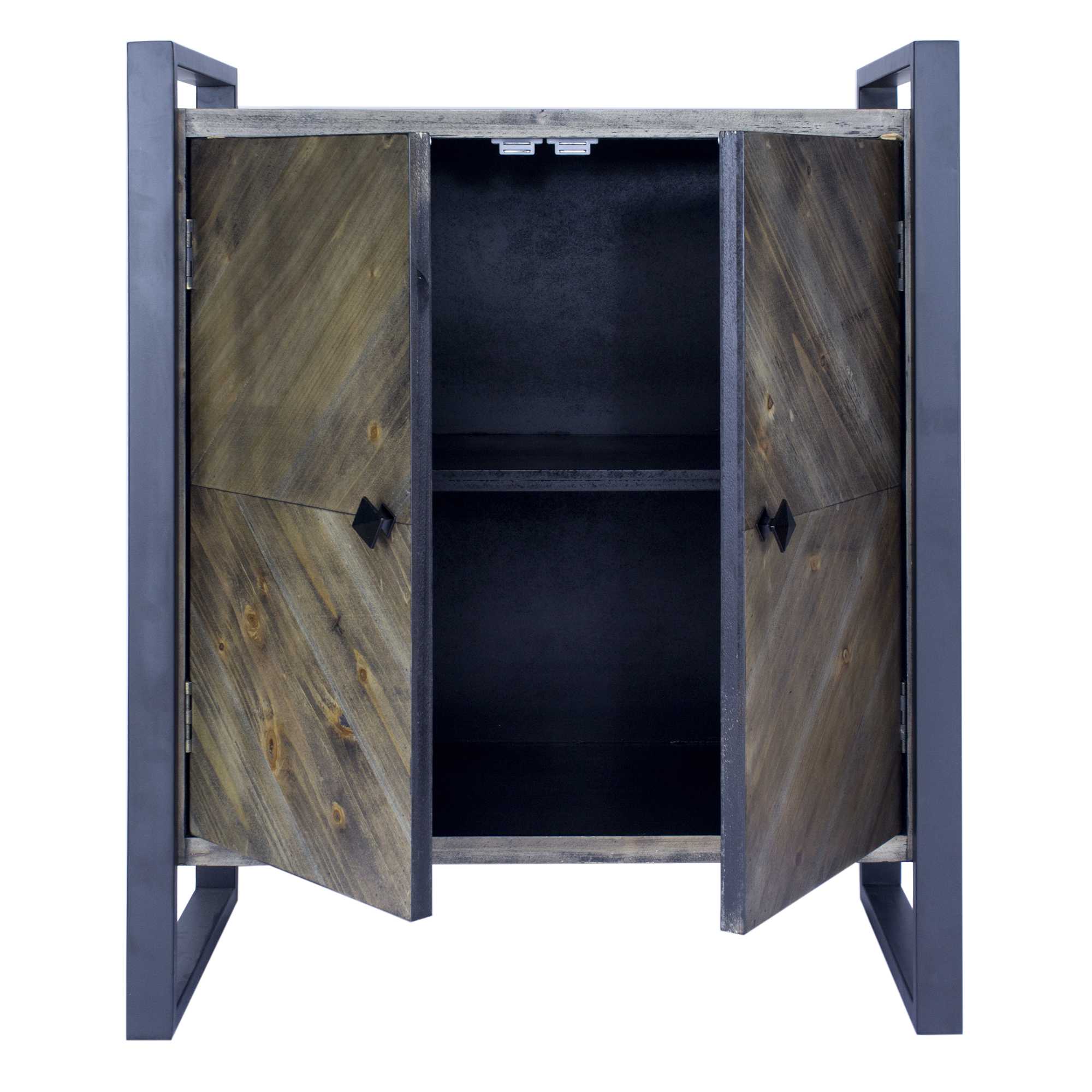 Natural and White Metal Wood MDF Sideboard with  Doors