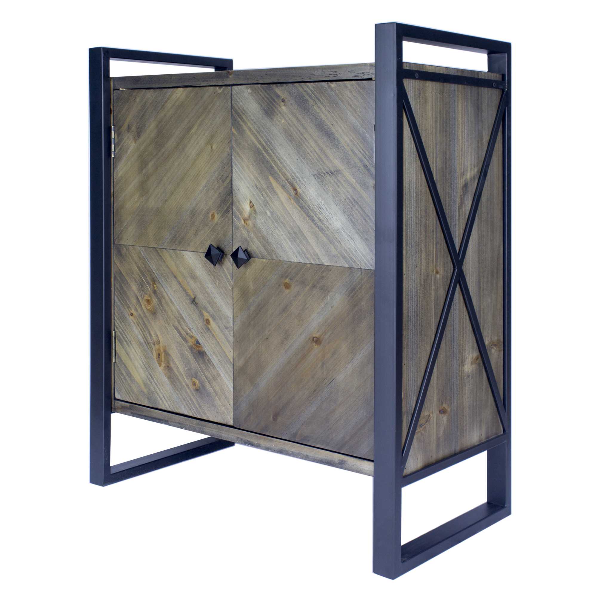 Natural and White Metal Wood MDF Sideboard with  Doors