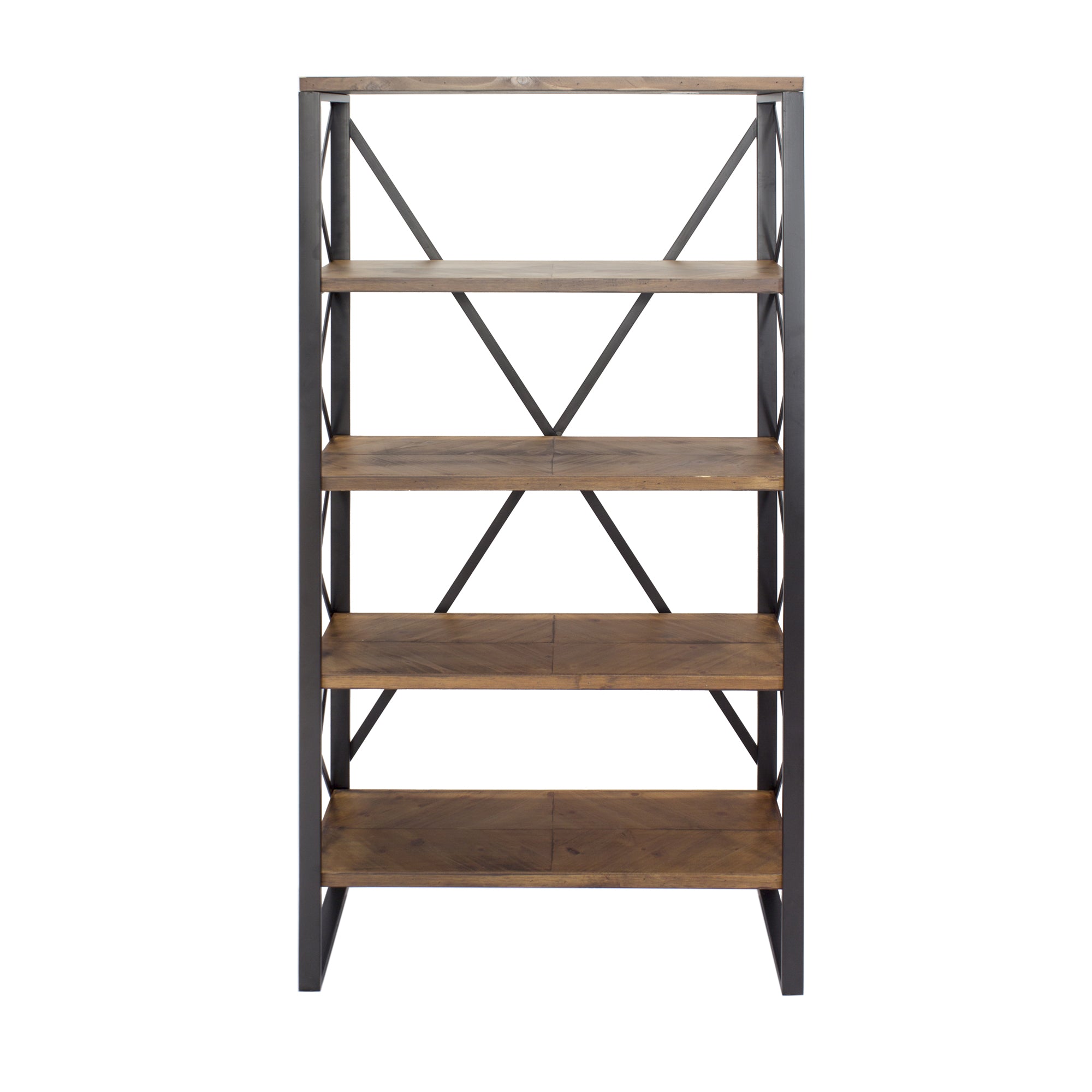 32.75" X 13.5" X 59" Natural Orange Metal Wood MDF Bookcase with Shelves