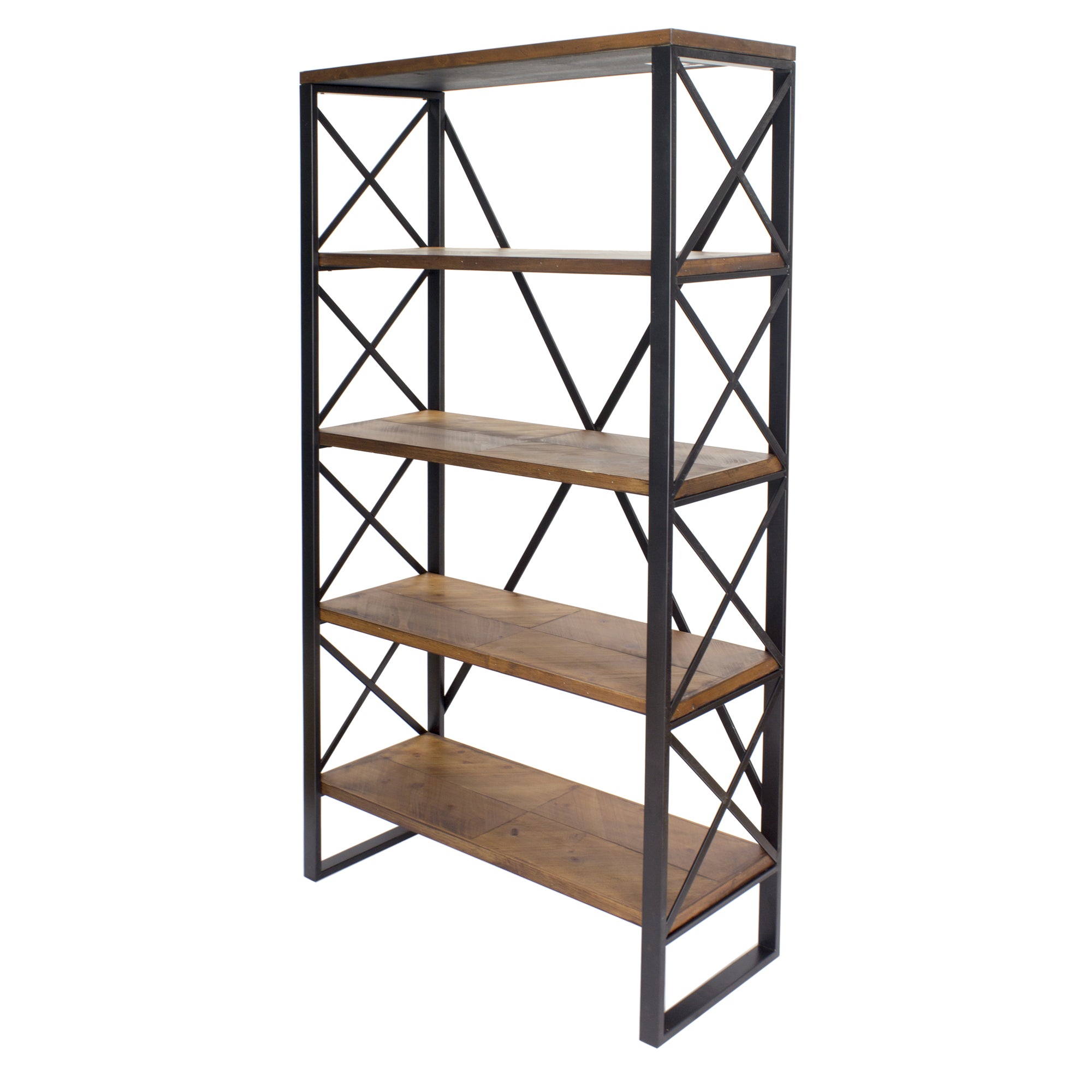 32.75" X 13.5" X 59" Natural Orange Metal Wood MDF Bookcase with Shelves