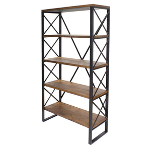 32.75" X 13.5" X 59" Natural Orange Metal Wood MDF Bookcase with Shelves