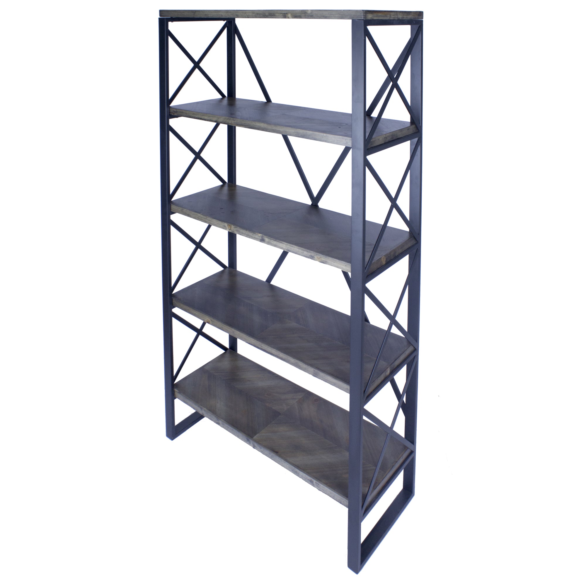 32.75" X 13.5" X 59" Natural Grey Metal Wood MDF Bookcase with Shelves