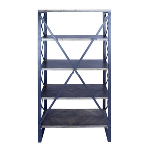 32.75" X 13.5" X 59" Natural Grey Metal Wood MDF Bookcase with Shelves