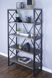32.75" X 13.5" X 59" Natural Grey Metal Wood MDF Bookcase with Shelves