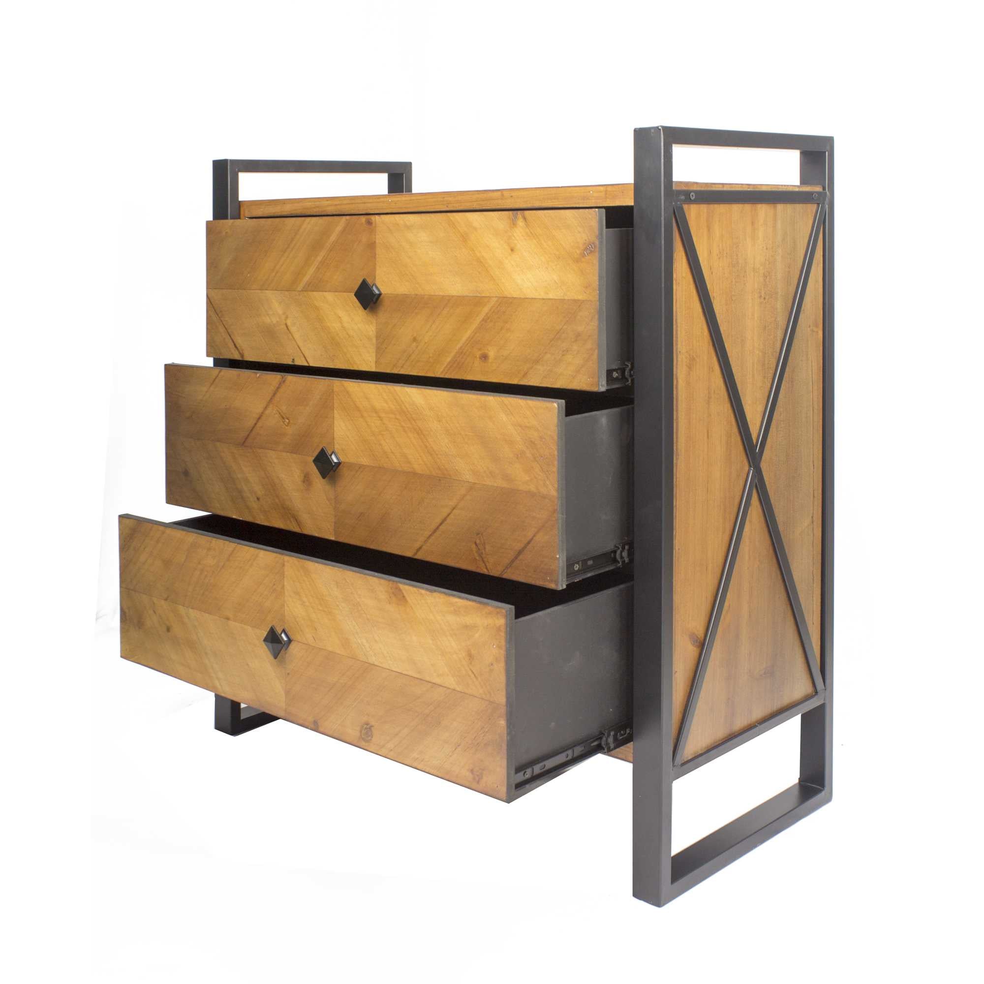 Natural Turquoise Metal Wood MDF Accent Cabinet with  Drawers