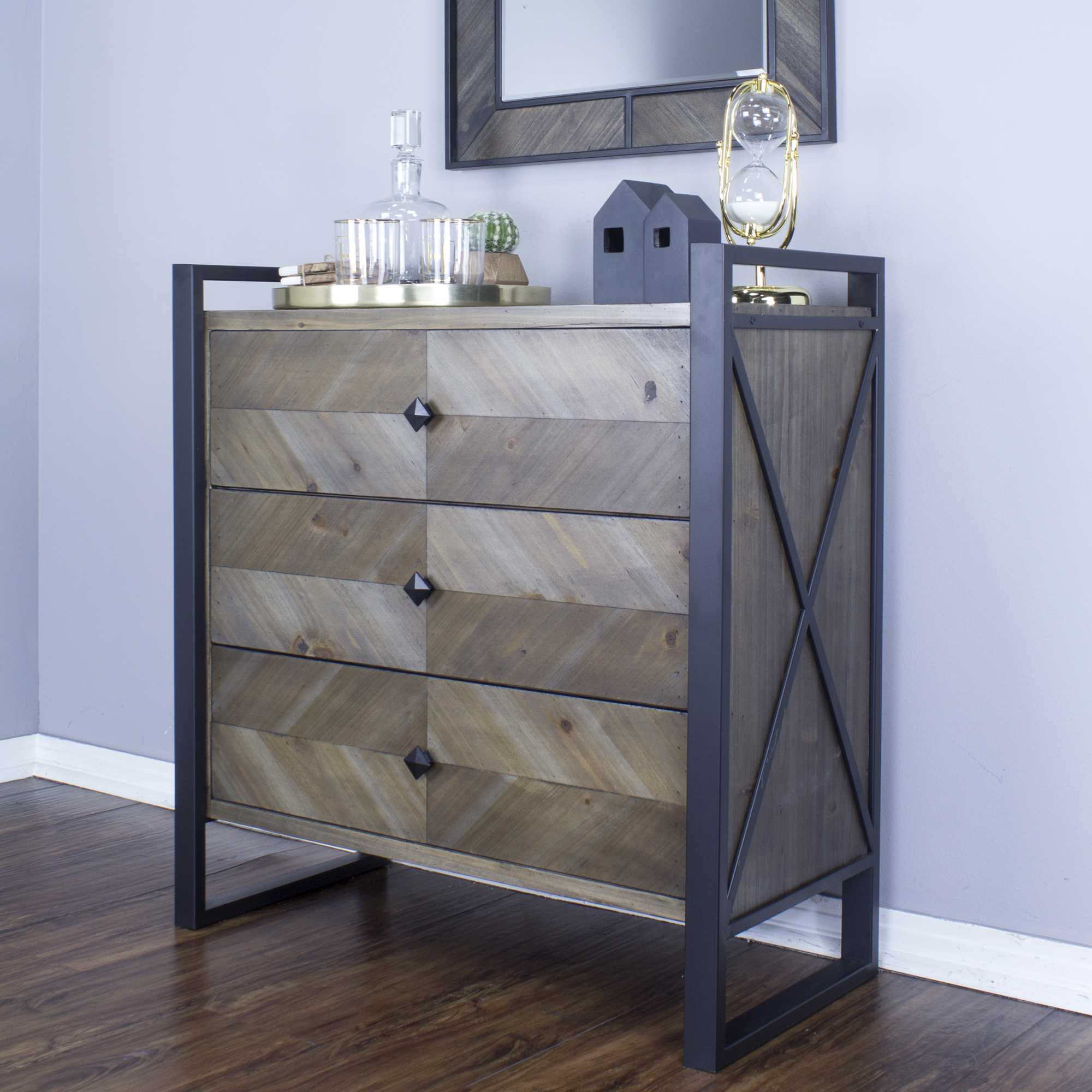 Natural White Metal Wood MDF Accent Cabinet with  Drawers