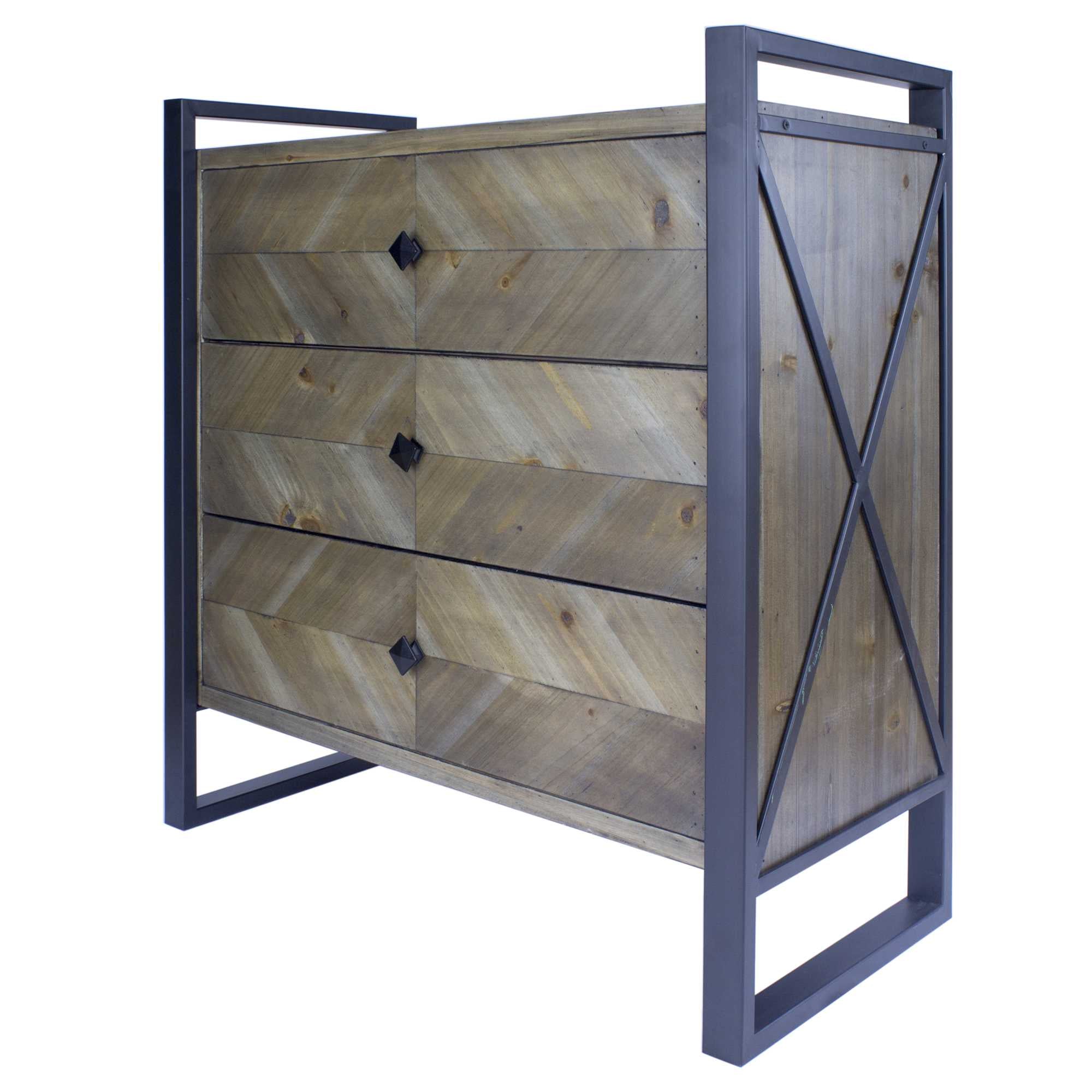 Natural White Metal Wood MDF Accent Cabinet with  Drawers