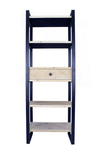 24" X 14.5" X 67.25" Natural Brown Metal Wood MDF Bookcase with a Drawer and Shelves