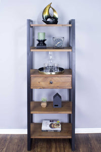 24" X 14.5" X 67.25" Natural Brown Metal Wood MDF Modern Shelf Drawer Bookcase and Display Organizer Brown