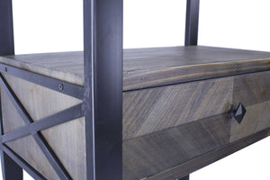 24" X 14.5" X 67.25" Natural Grey Metal Wood MDF Modern Shelf Drawer Bookcase and Display Organizer Grey