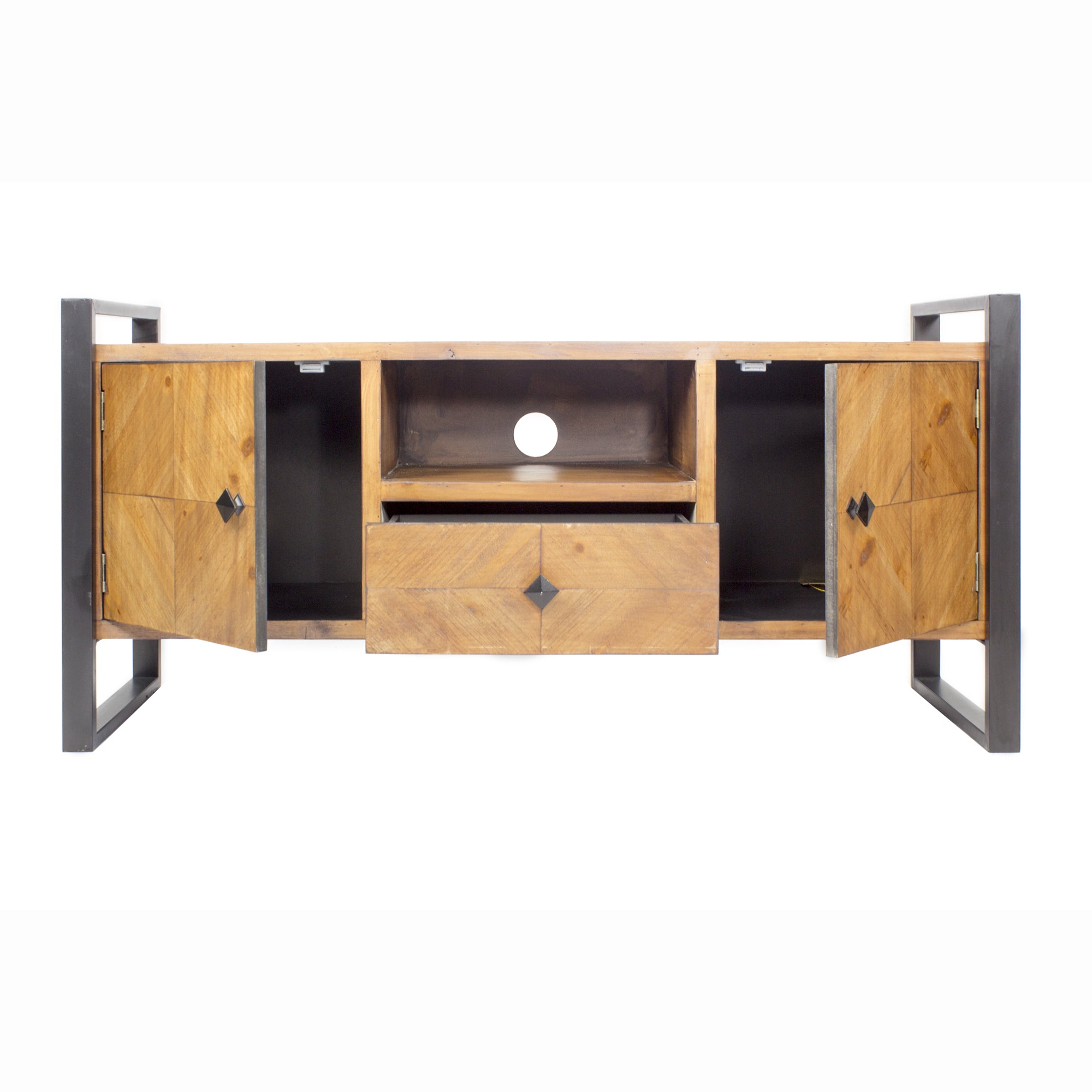 Natural Turquoise Metal Wood MDF TV Stand with a Drawer and  Doors