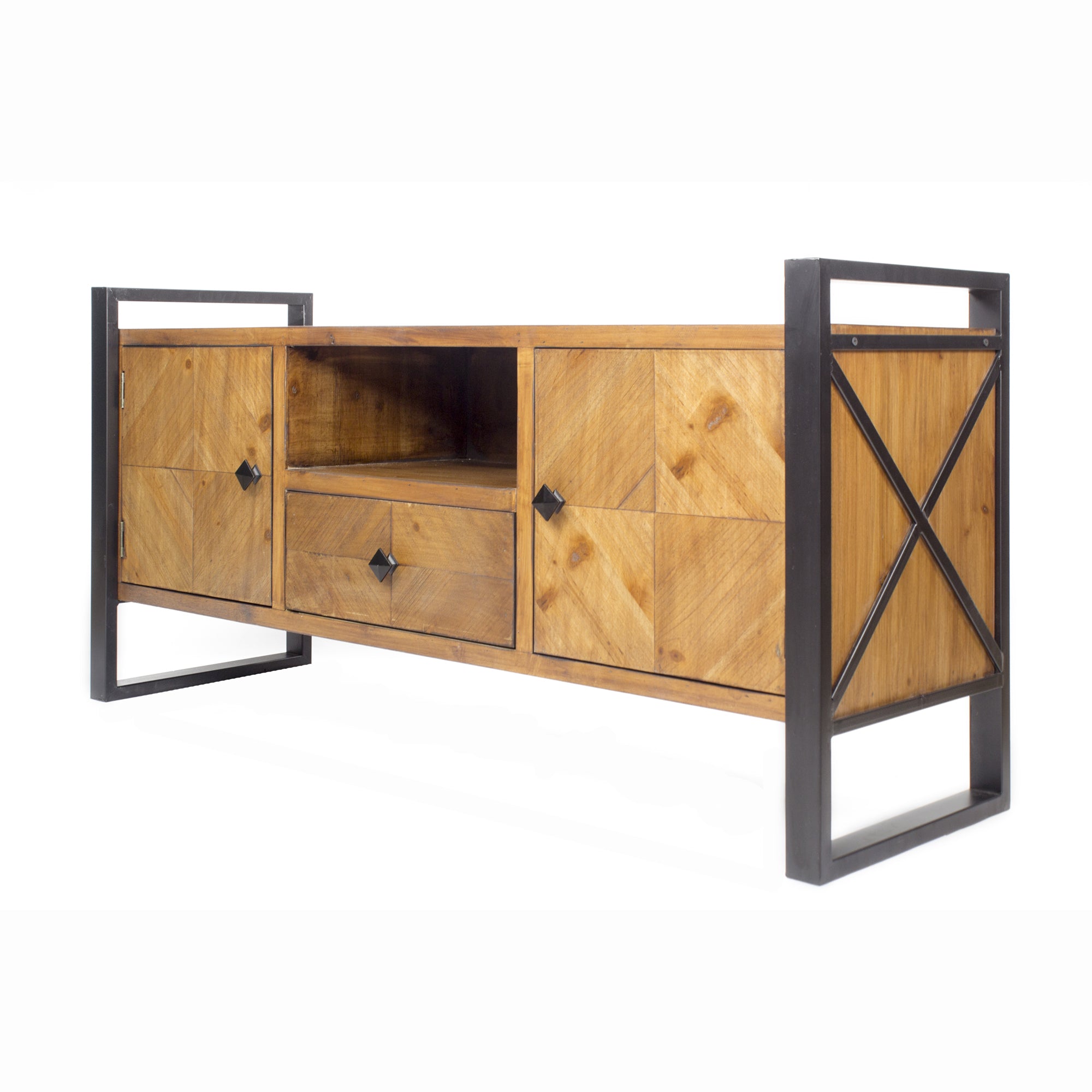 Natural Turquoise Metal Wood MDF TV Stand with a Drawer and  Doors