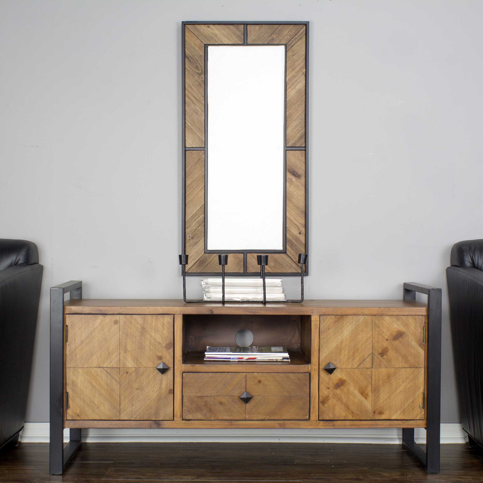 Natural Turquoise Metal Wood MDF TV Stand with a Drawer and  Doors