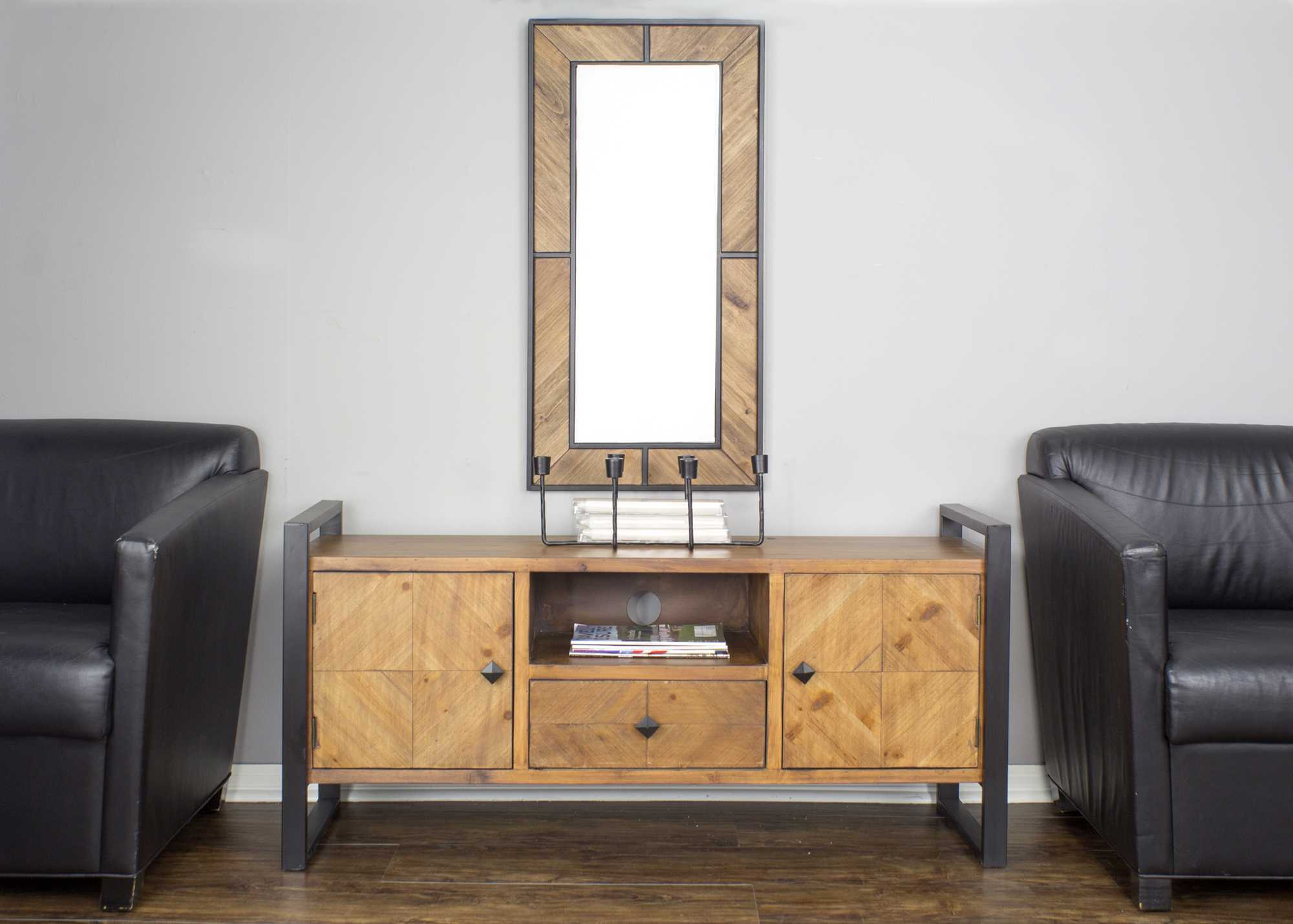 Natural Turquoise Metal Wood MDF TV Stand with a Drawer and  Doors