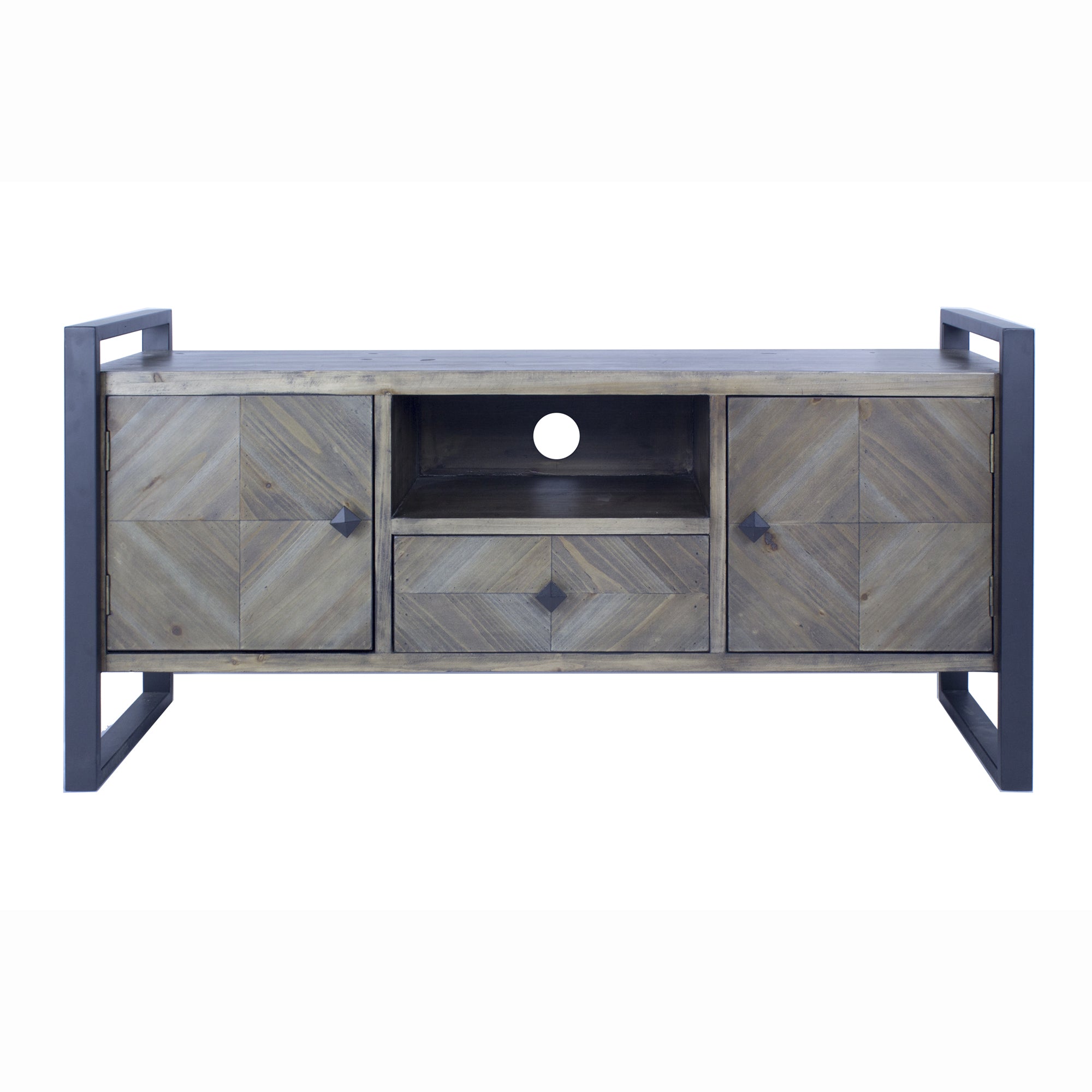 Natural White Metal Wood MDF TV Stand with a Drawer and  Doors